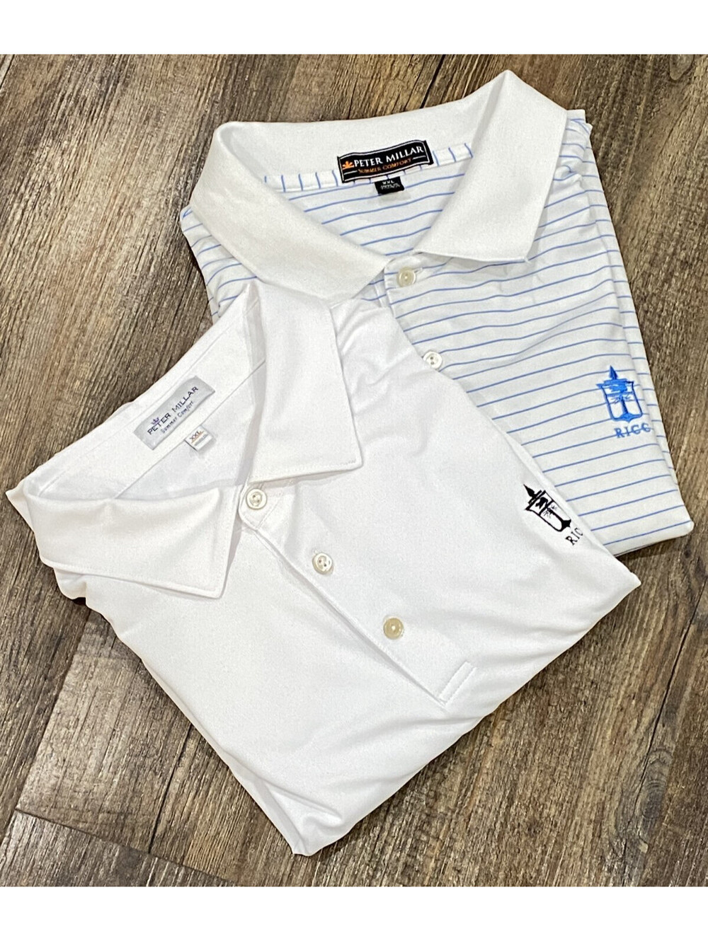 Peter Millar Summer Comfort Shirt Golf Polo Mens XL Lot 2 RICC Logo White Stripe